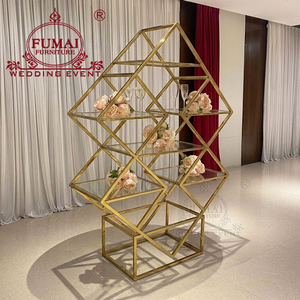 ชั้นวางไวน์กรอบสแตนเลสสีทองสำหรับตกแต่งงานแต่งงาน - Product Image 3