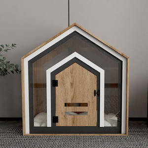 Modernes Großes Tierhaus für den Innenbereich, Atmungsaktives Holzmöbelstück mit Blumenmuster, Knopfverschluss, Luxuriöser Abnehmbarer Bezug für Katzen und Hunde - Product Image 2