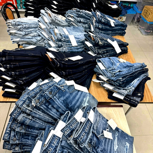 Jean en denim déchiré vintage foncé uni, coupe slim, jambe droite, taille haute, respirant, léger et écologique pour homme - Product Image 1