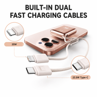 Mini batterie externe portable 10000mAh PD22.5W à charge rapide avec écran LED, câbles intégrés et cordon pour téléphones mobiles