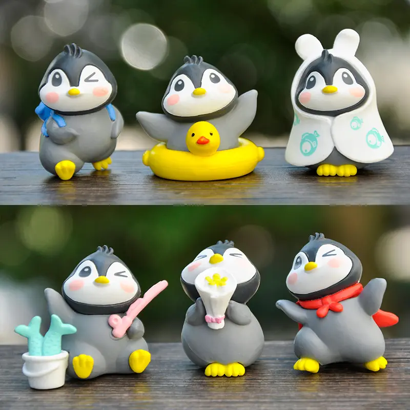 Kartun Penguin grosir mainan Mini hewan kustom dibuat PVC model kelinci indah tokoh aksi plastik untuk anak-anak Hadiah Dekorasi