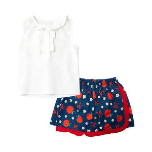 GSD3664 Robe d'été personnalisée pour bébé fille, longueur genou, imprimé fleurs de pomme, nœuds, sans manches, respirante, ensemble jupe de yoga en gros - Product Image 1