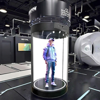 Affichage publicitaire holographique 3D transparent de taille humaine pour intérieur, boîtier cylindrique, OEM, utilisation éducative, résolution 1920x1080