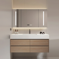 Meuble de salle de bain moderne de style industriel en MDF avec miroir Comptoir en marbre avec miroir LED de vanité de luxe