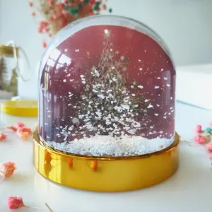 Color personalizado 8,5 cm de diámetro cúpula de acrílico transparente brillo Base DIY foto insertar globo de agua para decoración nieve y formas de bola