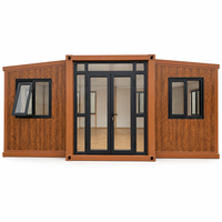 Maison conteneur préfabriquée extensible avec structure en cuivre et panneaux en bois, villa modulaire pour complexe hôtelier