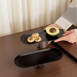 Oval Stainless Steel Fruit Platter With Stand For Home Party Snack Serving Nordic Style Luxury Retro Design - Product Image 1
