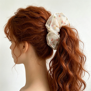 Accessoires capillaires coréens simples pour femmes : Élastique à cheveux en tissu à pois et dentelle pour queue de cheval, idéal pour les fêtes - Product Image 4