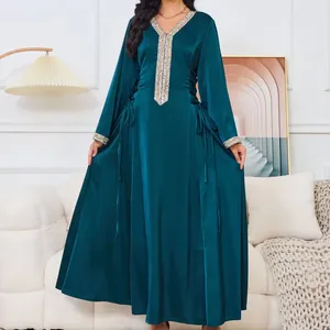 Wholesale Sales 2024 New Middle East Muslim Abaya Women's Cross-border Temperament Diamond-encrusted Waist Dress