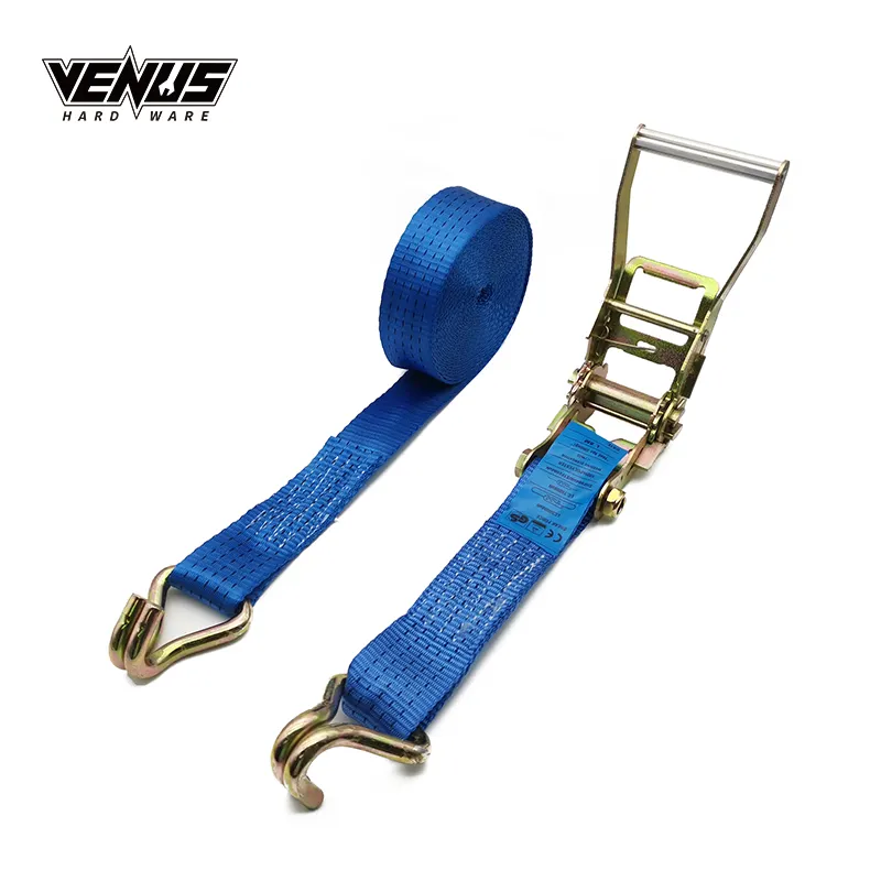 Cinto de laço para carga tensor de alta resistência, cinta dupla com gancho, cinta de catraca de poliéster azul, cinta para baixo