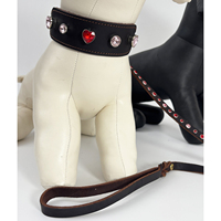Ensemble collier et laisse pour chien en cuir de luxe avec strass en forme de cœur, collier large en cuir de vachette pleine fleur pour lévrier et whippet
