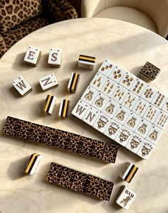 Juego de Mahjong Americano con Estampado de Leopardo, 160 Fichas con Tapete, Juego Completo, Fichas Acrílicas Resistentes, Antideslizantes, Decoración para el Hogar - Product Image 3