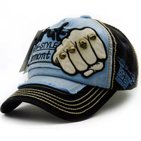 Gorra de béisbol de mezclilla desgastada personalizada con bordado de calavera y remaches, estilo Dad Hat, ajustable, para motociclista y camionero