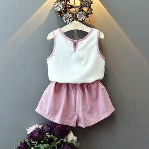 Conjunto de Ropa para Niña, Camiseta sin Mangas con Lazo y Pantalones de Color Liso, Económico, para Compras en Línea - Product Image 2