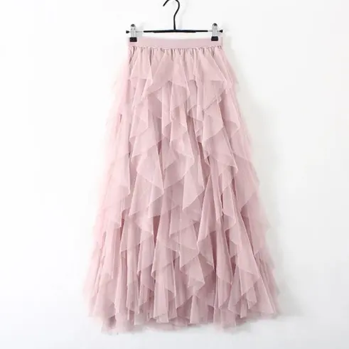 summer Women Fashion Korean Cute High Waist Skirt Mesh Long Maxi Skirt for Women