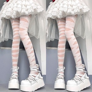 Lolita Style Thigh High Stockings Women Thin Transparent Black White Striped Pantyhose Punk Fashion Summer Wear - Product Image 3