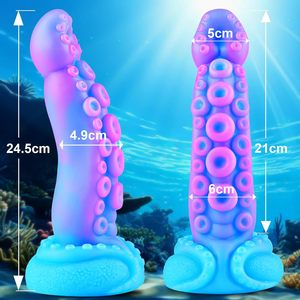 24,5 cm Monster Tentacle Wide <span class=keywords><strong>Dildo</strong></span> Männer/Frauen Silikon Übergroße bunte Anus Plug Realistische XL Giant Octopus Saug basis - Product Image 4