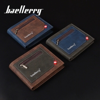 Dompet Pendek Pria Baru Model Bisnis Kontras, Banyak Slot Kartu, Tempat Tiket, Ritsleting Sederhana, Bahan Kulit PU