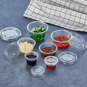 Vasos pequeños de plástico transparente para salsa, vaso para salsa de inmersión de 2oz, vaso desechable para salsa de plástico con tapa para llevar