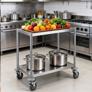 Carrello in Acciaio Inox a 3 Ripiani Leggero, Tubo Rotondo Economico da 0,6 mm, Carrello di Servizio con Maniglia Rimovibile per Cucina e Hotel - Product Image 5