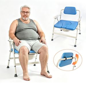 <b>Heavy</b> <b>Duty</b> 350KG Extra Wide Bariatric Commode <b>Chair</b> <b>Folding</b> 5 Level Height Adjustable Flip Backrest Soft Padded Toilet <b>Chair</b> - Product Image 1