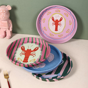 Plateau de rangement rond en fer blanc style fêtes Mystic Arts pour collations, desserts, fruits, décoration de table de salon - Product Image 1