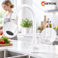 Robinet de cuisine moderne à arc haut, monocommande, finition blanche, pour évier, eau froide et chaude, en acier inoxydable