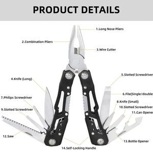 Pince à couteau de poche multi-outils pliable 14 en 1 pour Camping survie randonnée en plein air tactique chasse sauvetage pince polyvalente - Product Image 3