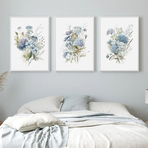 Style moderne décoration de la maison aquarelle bleu mélange <span class=keywords><strong>fleurs</strong></span> feuilles botaniques affiches photo impression sur toile peinture Art avec cadre - Product Image 2