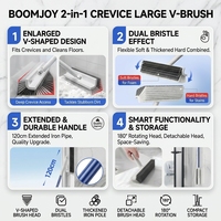 BOOMJOY Brosse de nettoyage multifonctionnelle écologique en PP pour sols, avec long manche, fonction raclette et poils rigides, pour carrelage de salle de bain