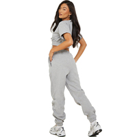 Ensemble de survêtement uni extensible à taille élastique et manches courtes pour femme, vente en gros