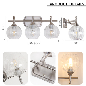 Modern Stainless Steel <b>Wall</b> Lamp 3 Head Round Glass Shade LED Vanity <b>Light</b> for Bathroom 2700K E27 <b>Switch</b> Control - Product Image 6