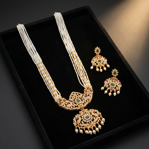 Wholesale High Quality Vintage Brass Gold Plated Crystal Women's Bridal Jewelry <b>Set</b> Long Mala Necklace Earrings Certified - Product Image 3