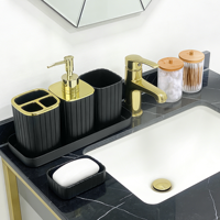 Set Aksesoris Kamar Mandi Minimalis Ramah Lingkungan Moozi Luxury 9-Piece dari Plastik dengan Dispenser Sabun untuk Dekorasi Rumah