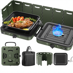 כיריים קמפינג 2 להבות גריל פרופאן 17,000 BTU מתקפל נירוסטה כולל תיק נשיאה מגן רוח מבערים מתכווננים פייזו - Product Image 1