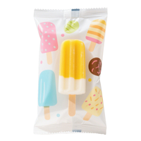 Sachet personnalisé imprimé pour bâtonnets glacés, avec fermeture arrière et encoche de déchirement, résistant à l'humidité, pour les glaces à congeler