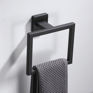 Porte-serviettes mural minimaliste noir en acier inoxydable à barre unique pour salle de bain - Product Image 3