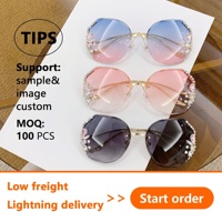 Nouvelles Lunettes de Soleil Femme Sans Monture à Bords Coupés 2026, Protection UV400, Grand Format, Style Célébrité Internet, Ornées de Diamants