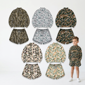 Ensemble 2 pièces camouflage pour garçons, haut et short à cordon de serrage pour tout-petits, tenue décontractée d'extérieur pour enfants - Product Image 1