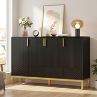 Meubles de style médiéval moderne, armoires de rangement pour salle à manger, console de 59 pouces, buffet à 4 portes, bois + métal