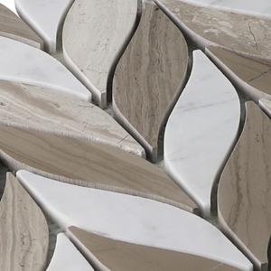 Carrelage de mosaïque en bois mélangé, motif feuilles de bois, gris et blanc, pour revêtement mural - Product Image 2