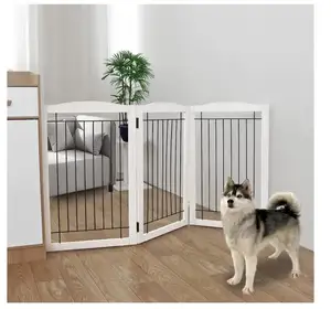 ประตูสุนัขพับได้สำหรับบ้านทำจากไม้กว้างพิเศษสีขาวบันไดประตูสุนัขรั้วสัตว์เลี้ยงสูง