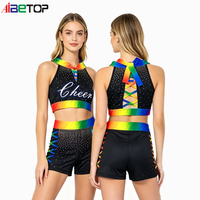 Uniformes de cheerleading sur mesure en cristal AB, grande taille, design color block vibrant, respirant, confortable, polyester/spandex, couleur tendance