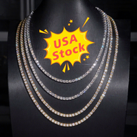 Expédition rapide locale aux États-Unis, Collier fin en argent sterling S925 avec chaîne tennis et diamants Moissanite VVS, 2MM 3MM 4MM 5MM