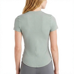 T-shirt en coton à col rond pour femme, manches courtes, décontracté, uni, qualité supérieure, personnalisable avec logo, OEM ODM - Product Image 5