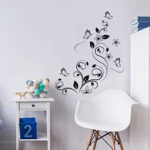 Nouveau Noir fleur Vigne Stickers Muraux Réfrigérateur Fenêtre placard Décorations Pour La Maison Bricolage Décalques Maison Art Mural Affiches Décor À La Maison