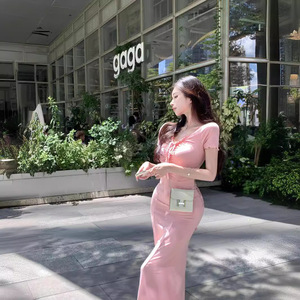 Women Bodycon Maxi Dress Long Skirt Solid Color Gray Sexy Slim Fit Waist Cinching Design Summer Vacation Wear - Product Image 2