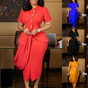 D613 Costumes pour femmes tendance, vêtements de bureau, <span class=keywords><strong>haut</strong></span> élégant à manches courtes <span class=keywords><strong>et</strong></span> col rond, <span class=keywords><strong>jupe</strong></span> slim, ensemble de 2 pièces pour femmes, ensembles de costumes formels - Product Image 2