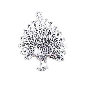 Breloques oiseau paon paons <span class=keywords><strong>Maurya</strong></span> 29x23mm tibétain argent couleur pendentifs Antique fabrication de bijoux bricolage artisanat fait main - Product Image 1