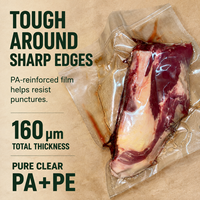 Sacs de conservation sous vide durables et étanches en vrac pour aliments de supermarché, 160 microns, PE PA Nylon, pochette transparente thermoscellable, haute transparence